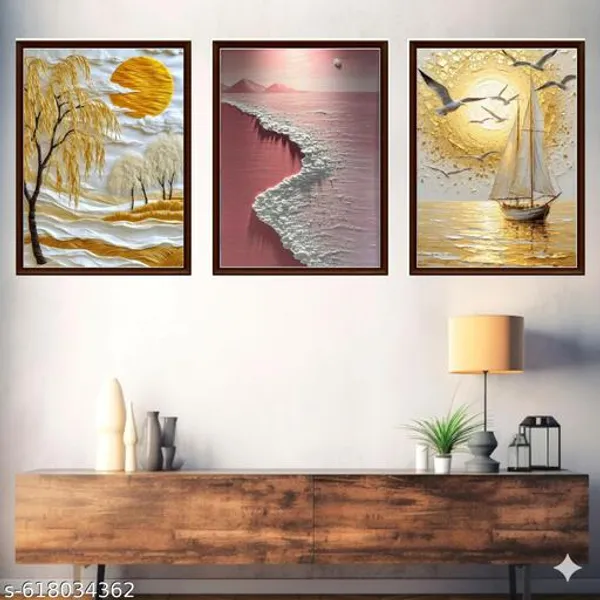 3D_Textured_Wall_Art_Set_Of_3_Frames_Golden_Willow_Tree_Pink_Seascape_Canvas_Prints_Luxury_Framed_Paintings_For_Living_Room_Bedroom_Home_Decor
