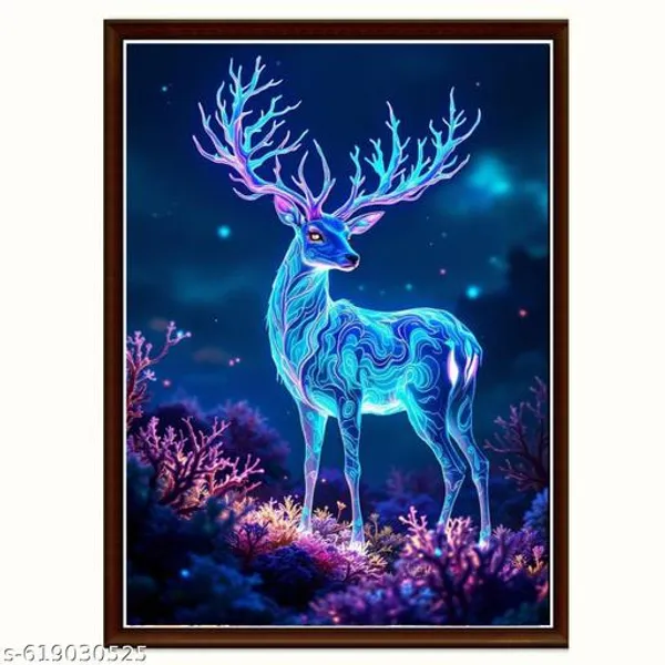 Glowing_Deer_In_Forest_Wall_Art_Set_Of_3_Frames_Blue_Green_Natures_Canvas_Paintings_Modern_Framed_Wildlife_Decor_For_Living_Room_Bedroom_Office