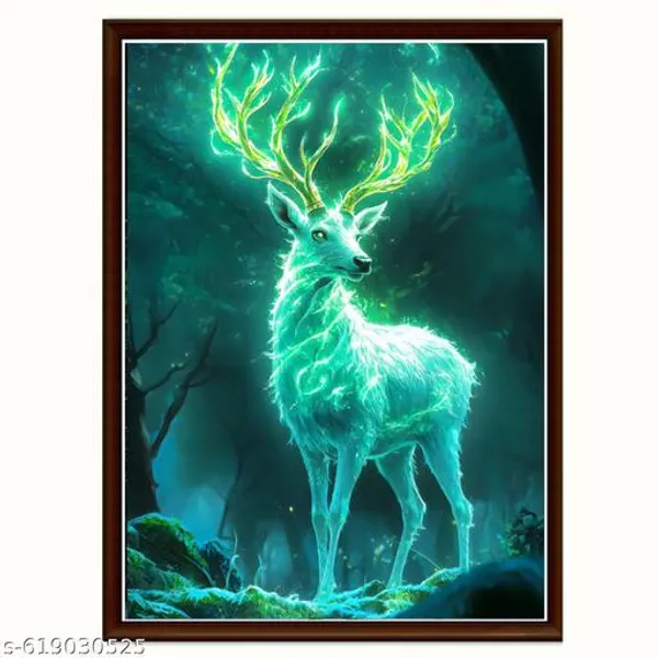 Glowing_Deer_In_Forest_Wall_Art_Set_Of_3_Frames_Blue_Green_Natures_Canvas_Paintings_Modern_Framed_Wildlife_Decor_For_Living_Room_Bedroom_Office