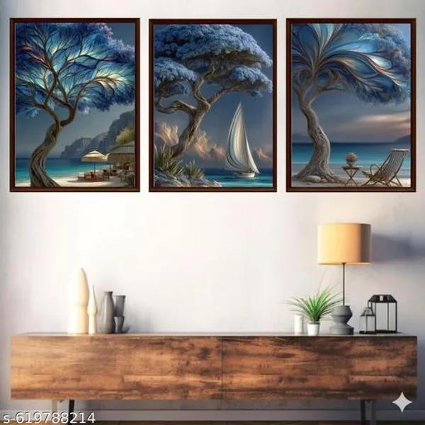 Coastal_Paradise_Wall_Art_Set_Of_3_Beach_Sailboat_Canvas_Frames_Blue_Tree_Seascape_Framed_Wall_Decor_For_Living_Room_Bedroom