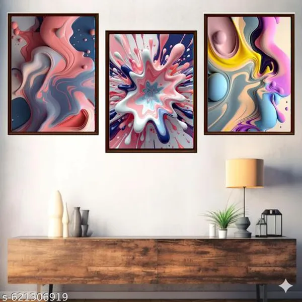 Modern_Abstract_Wall_Art_Set_Of_3_Pink_Blue_Fluid_Art_Framed_Prints_Stylish_Home_Living_Room_Wall_Decor