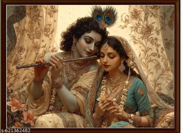 Radha_Krishna_Wall_Art_Frame_Set_Framed_Canvas_Print_Gold_Turquoise_Spiritual_Wall_Hanging_Indian_Mythology_Home_Decor
