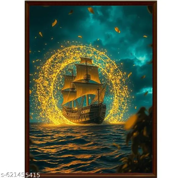 Fantasy_Ship_Wall_Art_Frame_Set_Of_3_Full_Moon_Sailing_Ships_Framed_Prints_Brown_Frame_Nautical_Wall_Decor_For_Home_Office