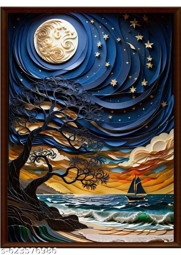 3D_Paper_Art_Wall_Decor_Set_Of_3_Natures_Landscape_Framed_Pictures_Day_Night_Scene_Modern_Home_Office_Wall_Decor