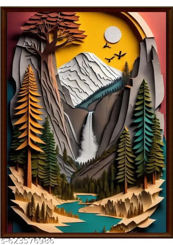 3D_Paper_Art_Wall_Decor_Set_Of_3_Natures_Landscape_Framed_Pictures_Day_Night_Scene_Modern_Home_Office_Wall_Decor