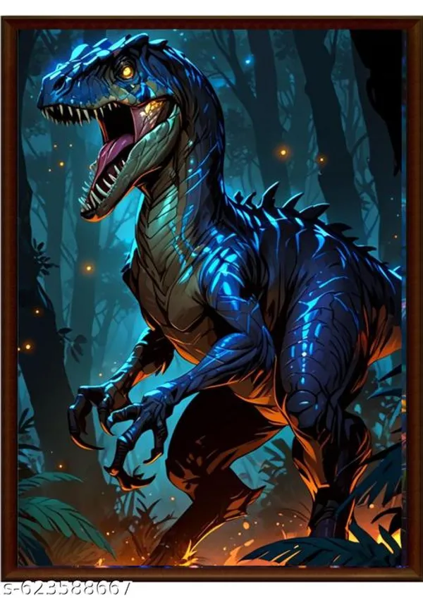 Dinosaur_Wall_Art_Set_Of_3_Fantasy_Night_Scene_Canvas_Prints_Kids_Room_Framed_Pictures_For_Home_Decor