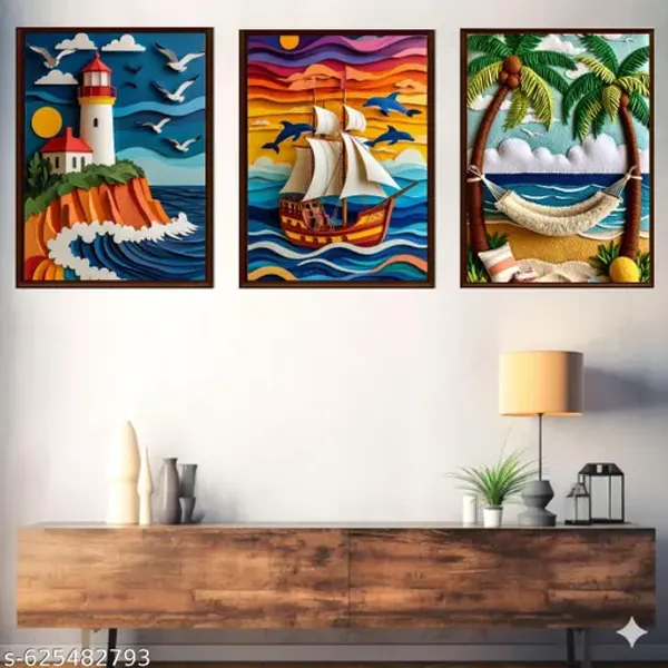 3D_Nautical_Wall_Art_Set_Of_3_Frames_Layered_Paper_Cut_Ocean_Scene_Frames_Ship_Lighthouse_Palm_Beachs_Design_Modern_Maritime_Home_Decor