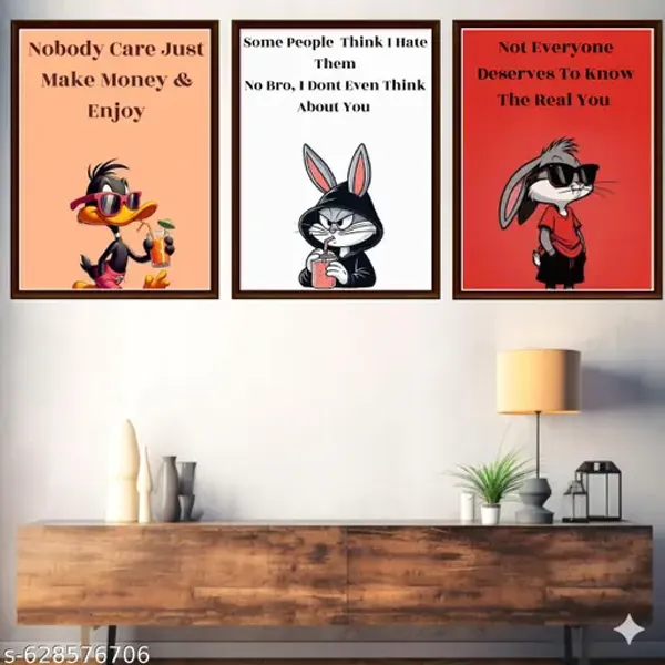 Funny_Bunny_Wall_Art_Set_Of_3_Frames_Motivational_Rabbit_Canvas_Frames_Framed_Modern_Cartoon_Home_Decor_For_Bedroom_Office
