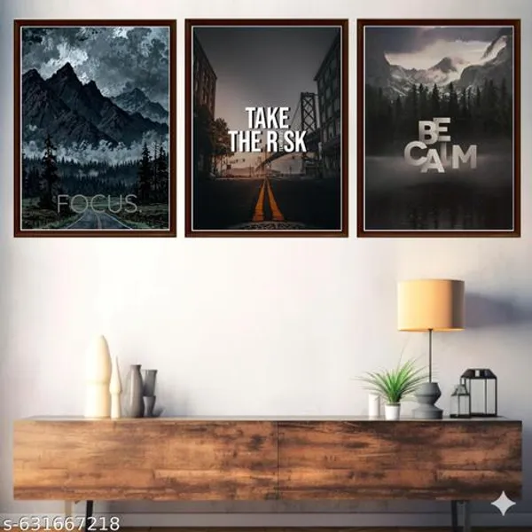 Motivational_Wall_Art_Set_Of_3_Frames_Focus_Be_Calm_Take_The_Risk_Quotes_Mountain_City_Scene_Posters_Black_Framed_Canvas_For_Office_Home_Study_Room_Decor