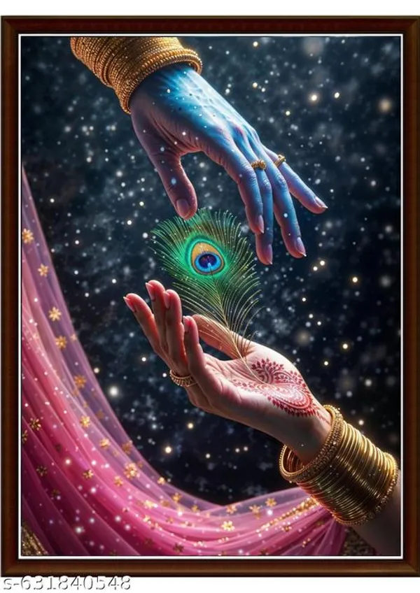 Radha_Krishna_Wall_Art_Set_Of_3_A4_Framed_Spiritual_Canvas_Prints_Traditional_Indian_Home_Temple_Decor_Brown_Frame