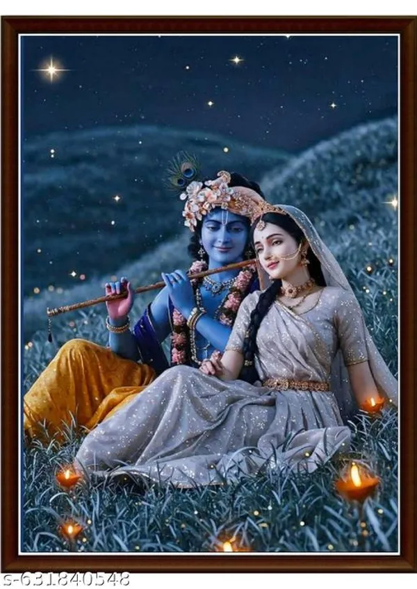 Radha_Krishna_Wall_Art_Set_Of_3_A4_Framed_Spiritual_Canvas_Prints_Traditional_Indian_Home_Temple_Decor_Brown_Frame