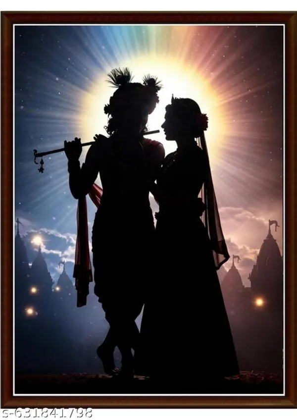 Radha_Krishna_Wall_Art_Set_Of_3_Frames_Full_Moon_Night_Spiritual_Canvas_Prints_A4_Framed_Hindu_Home_Temple_Decor