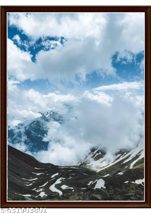 Snow_Mountain_Wall_Art_Set_Of_3_Frames_Framed_Natures_Landscape_Canvas_Prints_Brown_Frame_Living_Room_Decor