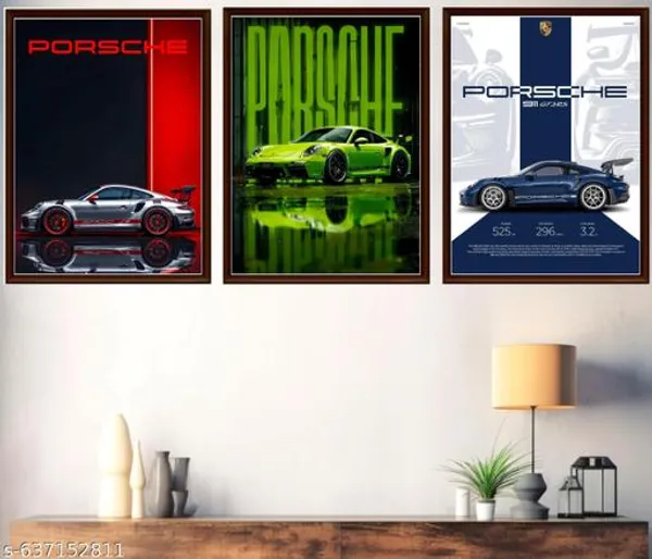 Cars_Wall_Art_Set_Of_3_Frames_Sports_Car_Framed_Canvas_Red_Green_Blue_3_Piece_Automotive_Wall_Decor_Modern_Room_Poster_Frames