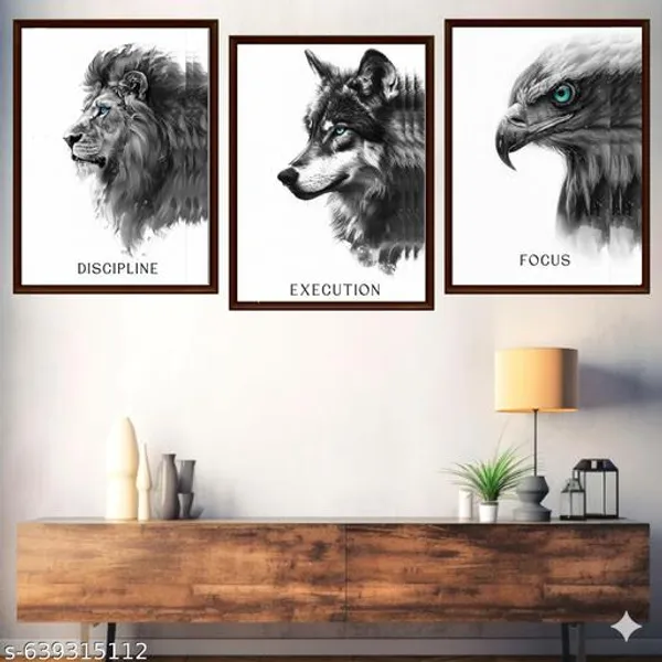 Motivational_Wall_Art_Set_Of_3_Frames_Lion_Wolf_Eagle_Posters_Black_White_Frames_With_Blue_Eyes_Office_Home_Decor