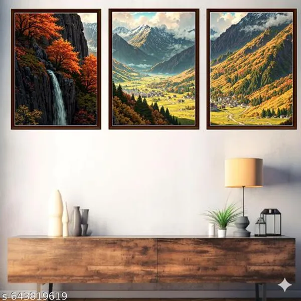 Mountain_Landscape_Wall_Art_Set_Of_3_Autumn_Waterfall_Valley_Scene_Framed_Natures_Canvas_Prints_For_Home_Decor
