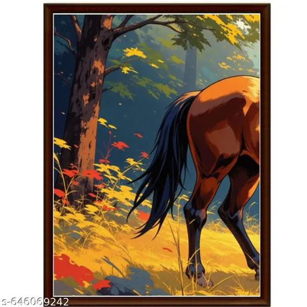 Horse_Foal_Wall_Art_Set_Of_3_Frames_Forest_Scene_A4_Framed_Canvas_Prints_Wooden_Brown_Frame_Decor_For_Living_Room_Bedroom