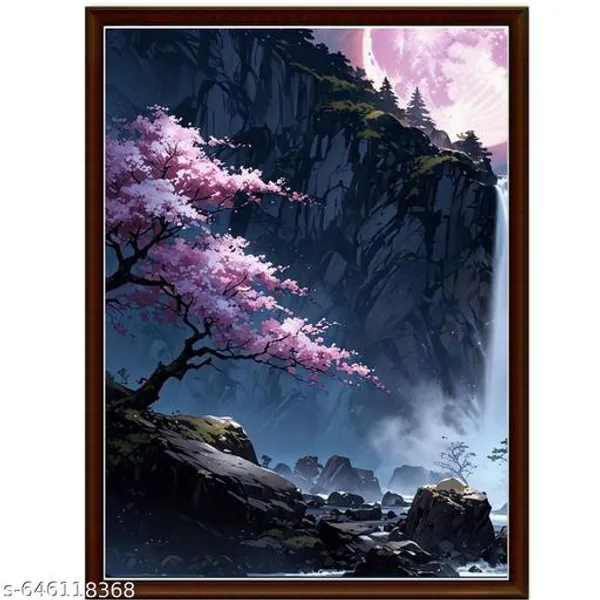 Cherry_Blossom_Waterfall_Wall_Art_Set_Of_3_Frames_Japanese_Landscape_Canvas_Prints_Pink_Blue_Mountain_Scene_Framed_Home_Decor