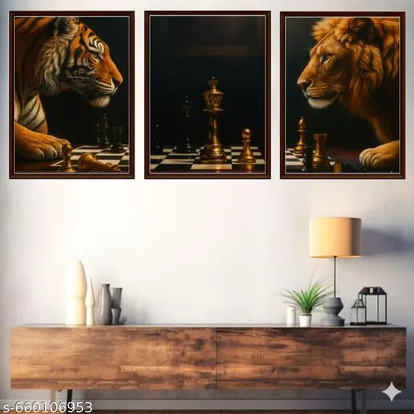 Tiger_Lion_Chess_Wall_Art_Set_Of_3_Premium_Framed_Animal_Strategy_Artwork_Powerful_Motivational_Wall_Decor_For_Home_Office