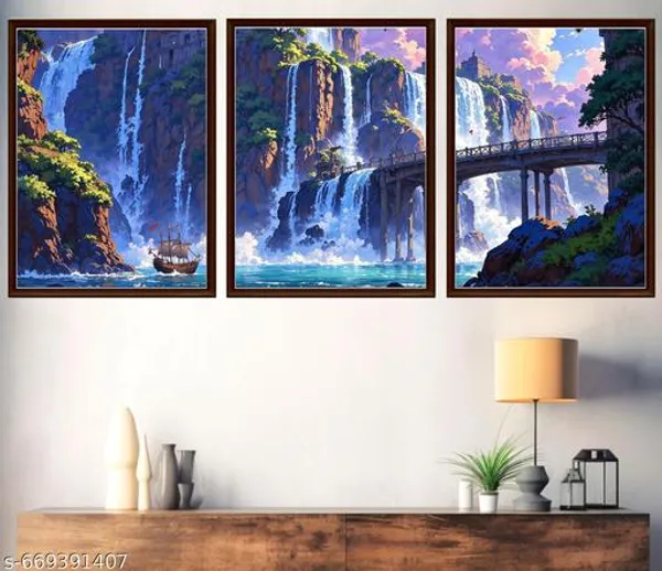 Waterfall_Landscape_Wall_Art_Set_Of_3_Scenic_Natures_Painting_Frames_With_Bridge_River_Premium_Wall_Decor_For_Living_Room_Bedroom