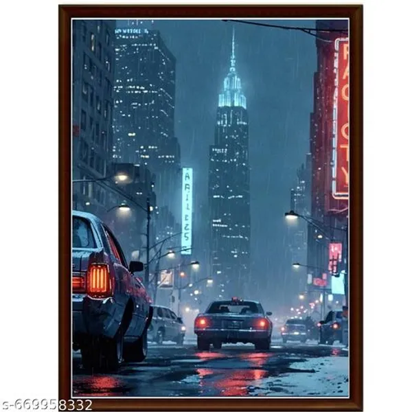 City_Night_Street_Wall_Art_Set_Of_3_Urban_Rainy_Cityscape_Painting_Frames_Modern_Wall_Decor_For_Living_Room_Office