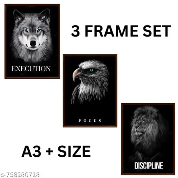 Discipline_Execution_Focus_Motivational_Wall_Frames_Set_Of_3_Lion_Wolf_Eagle_Poster_A3_Size_12_X_18_Inch_Wooden_Frame_Office_Gym_Wall_Decor