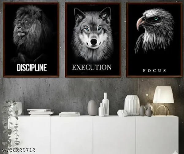 Discipline_Execution_Focus_Motivational_Wall_Frames_Set_Of_3_Lion_Wolf_Eagle_Poster_A3_Size_12_X_18_Inch_Wooden_Frame_Office_Gym_Wall_Decor