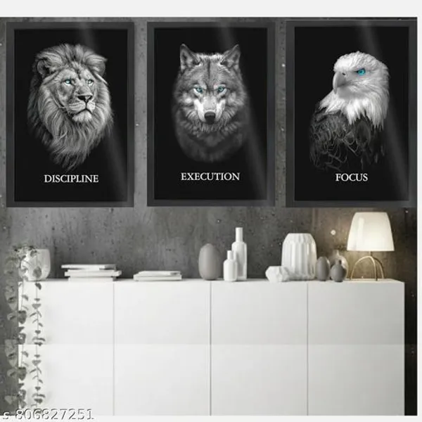 Motivational_Animal_Wall_Frame_Set_Of_3_A3_Size_15X21_Inch_Discipline_Lion_Execution_Wolf_Focus_Eagle_Posters_Office_Gym_Study_Room_Wall_Decor