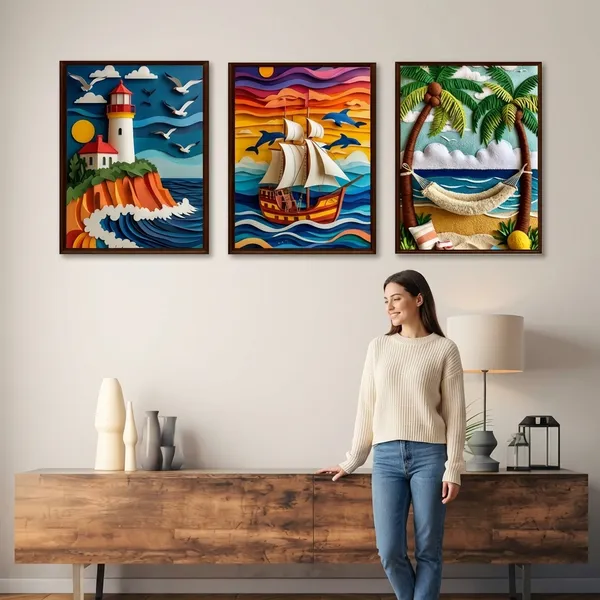 3D_Nautical_Wall_Art_Set_Of_3_Frames_Layered_Paper_Cut_Ocean_Scene_Frames_Ship_Lighthouse_Palm_Beachs_Design_Modern_Maritime_Home_Decor
