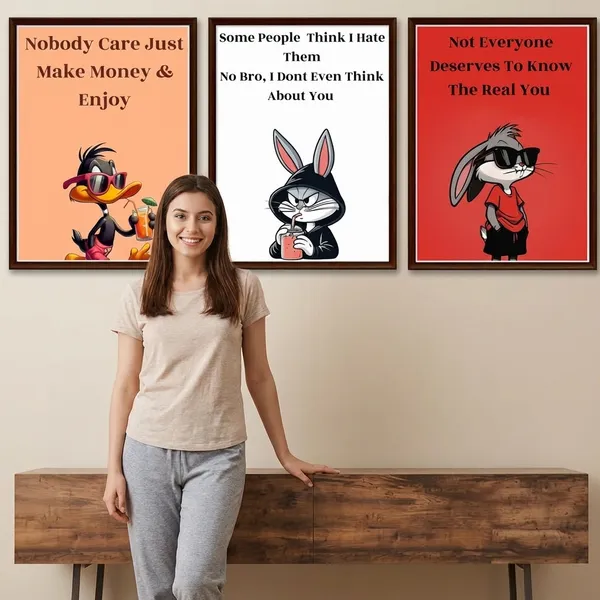 Funny_Bunny_Wall_Art_Set_Of_3_Frames_Motivational_Rabbit_Canvas_Frames_Framed_Modern_Cartoon_Home_Decor_For_Bedroom_Office
