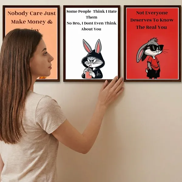 Funny_Bunny_Wall_Art_Set_Of_3_Frames_Motivational_Rabbit_Canvas_Frames_Framed_Modern_Cartoon_Home_Decor_For_Bedroom_Office