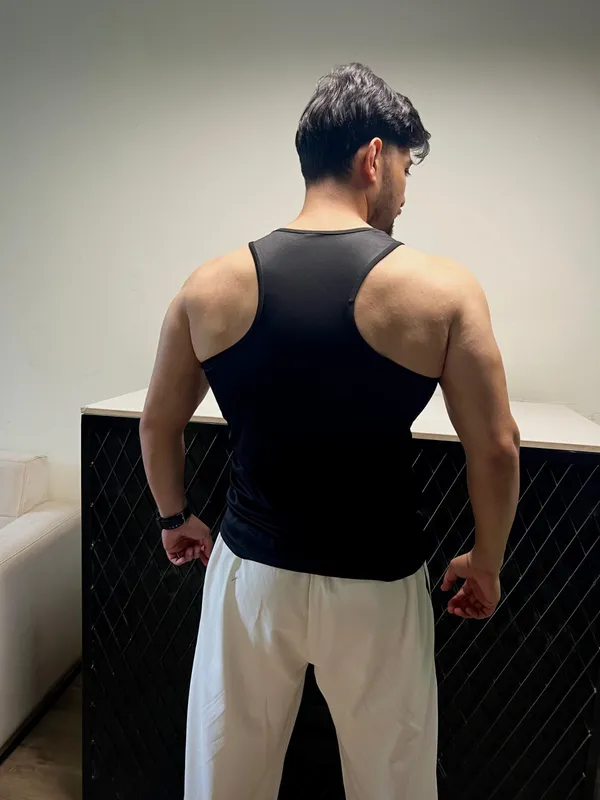 Mens_Black_Racerback_Tank_Top_With_Orange_Bull_Logo_-_Athletic_Gym_Vest
