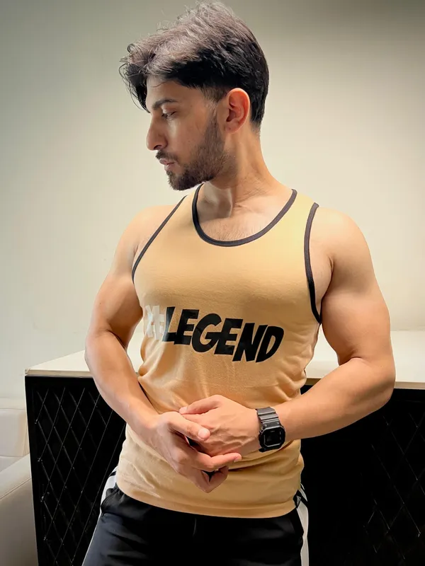 Mens_'Legend'_Printed_Sleeveless_Gym_Tank_Top_-_Beige/Tan