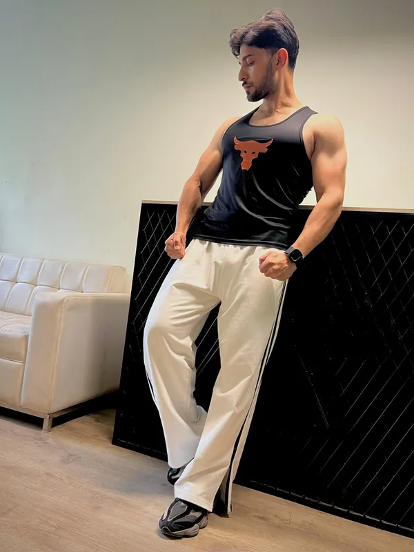 Mens_Black_Racerback_Tank_Top_With_Orange_Bull_Logo_-_Athletic_Gym_Vest