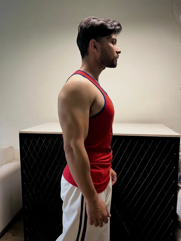 Mens_Red_&_Blue_Legend_Printed_Sports_Tank_Top_With_White_Shorts
