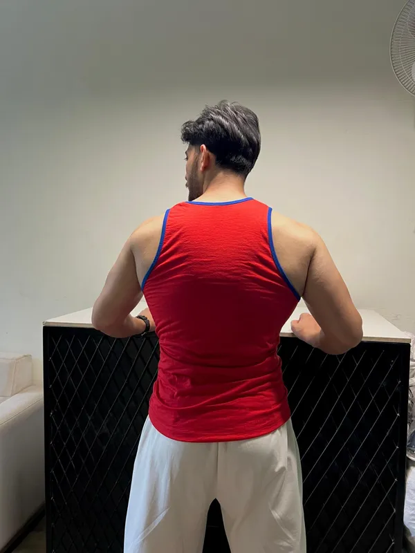 Mens_Red_&_Blue_Legend_Printed_Sports_Tank_Top_With_White_Shorts