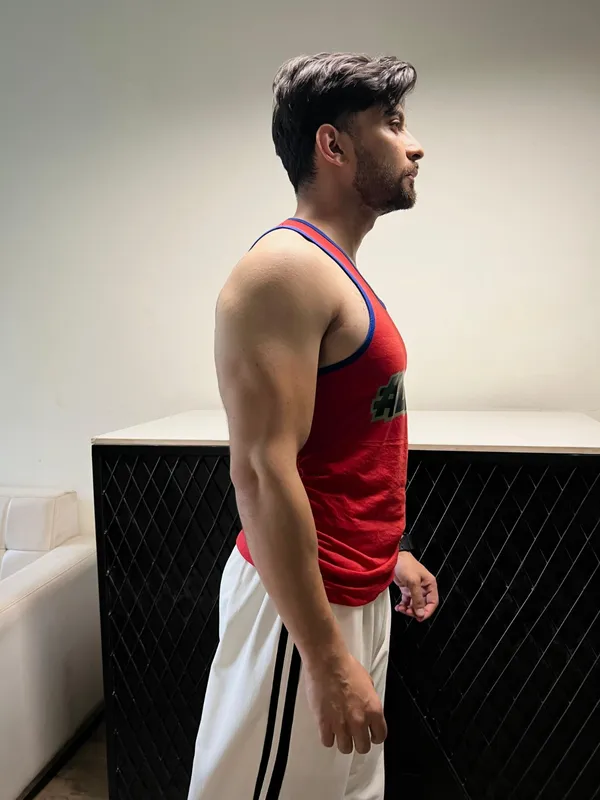Mens_Red_&_Blue_Legend_Printed_Sports_Tank_Top_With_White_Shorts