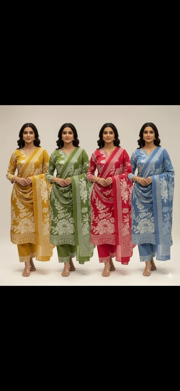 Floral_Printed_Ethnic_Suit_Set_With_Dupatta_-_Set_Of_4_Colors_(Yellow,_Green,_Red,_Blue)