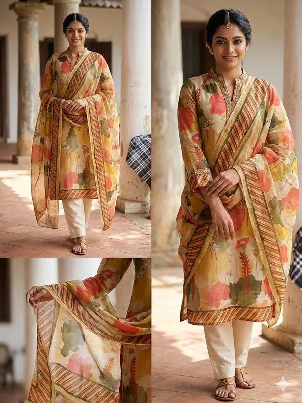 Floral_Print_Salwar_Suit_Set_With_Dupatta_-_Beige_And_Multicolor