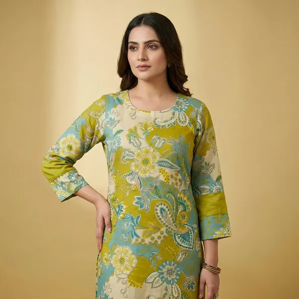 Women's_Printed_Kurta_Set_With_Dupatta_-_Mustard_Yellow_Floral_Design