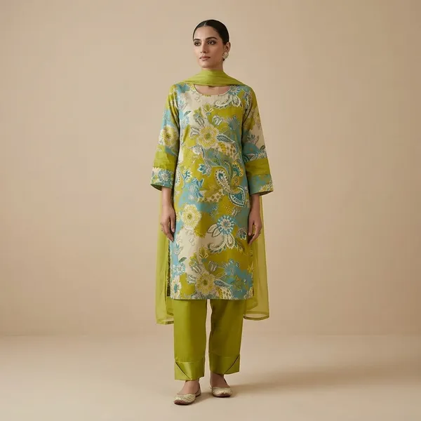 Women's_Printed_Kurta_Set_With_Dupatta_-_Mustard_Yellow_Floral_Design