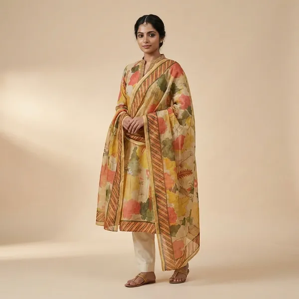 Floral_Print_Salwar_Suit_Set_With_Dupatta_-_Beige_And_Multicolor