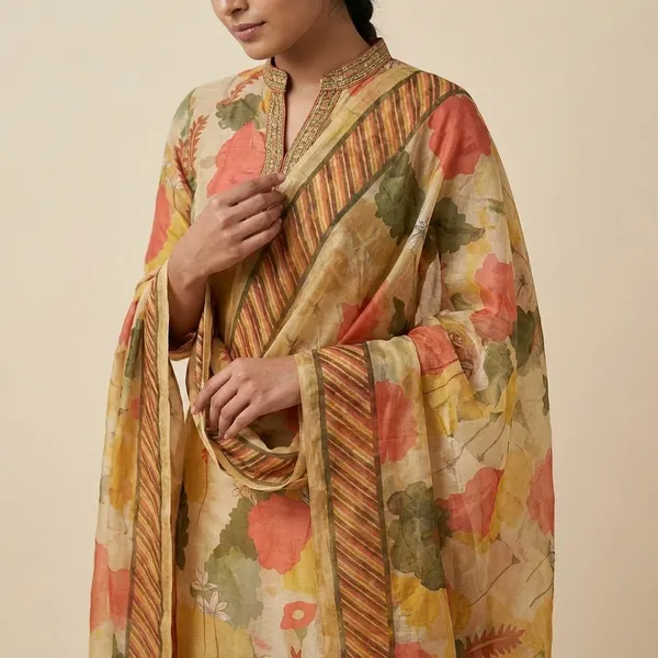 Floral_Print_Salwar_Suit_Set_With_Dupatta_-_Beige_And_Multicolor