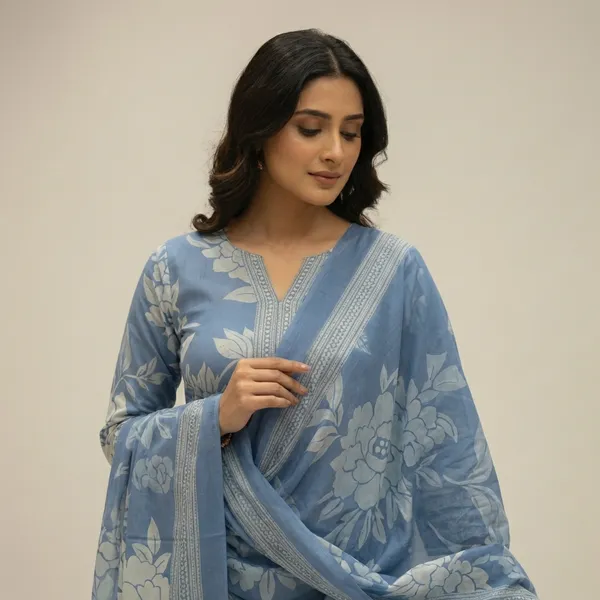 Powder_Blue_Floral_Printed_Cotton_Kurta_Set_With_Dupatta