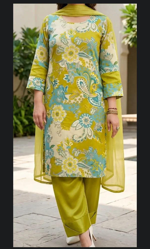 Women's_Printed_Kurta_Set_With_Dupatta_-_Mustard_Yellow_Floral_Design