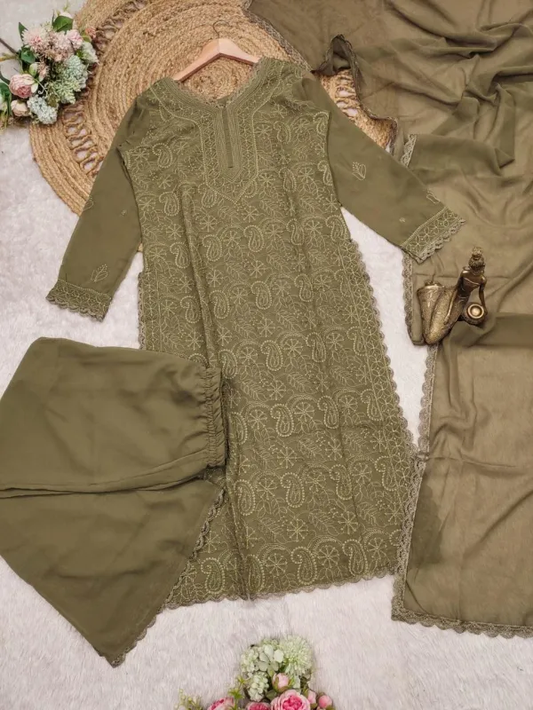 Brown_Georgette_Chikankari_Embroidery_Kurta_With_Pant_And_Dupatta_For_Women