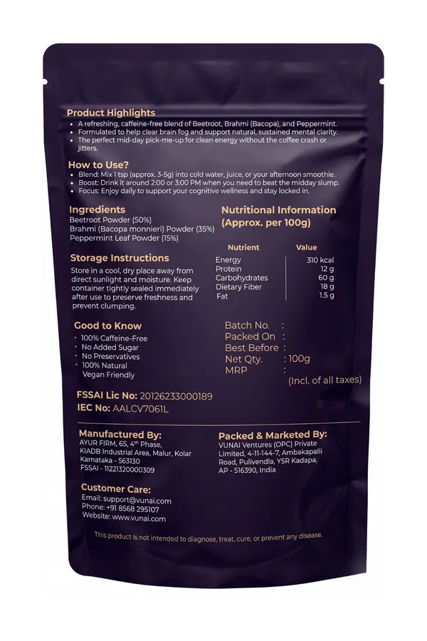 VUNAI_Sharp_Focus_Beetroot,_Brahmi_&_Peppermint_Blend,_100_g