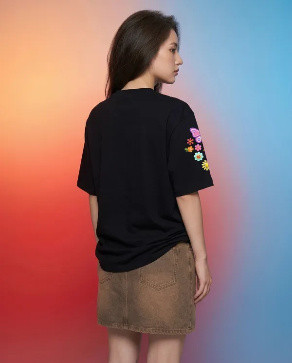 Black_Cotton_Floral_Embroidery_Oversized_T_Shirt_For_Women