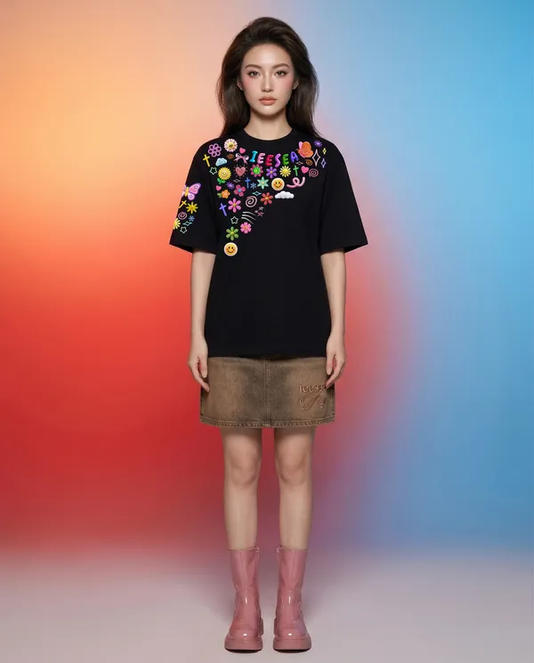 Black_Cotton_Floral_Embroidery_Oversized_T_Shirt_For_Women
