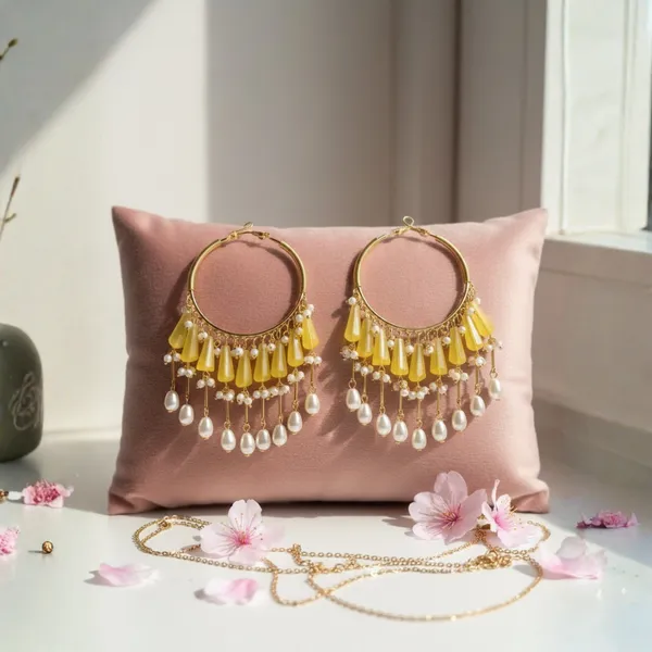 Gold_Toned_Chandbali_Earrings_With_Yellow_Beads_And_Pearl_Drops